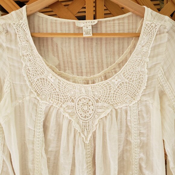 KENAR Vintage sheer gauzy white crochet festival renaissance top Size Medium - Picture 2 of 5